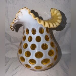Vintage Opalescent Honeysuckle Coin Dot Shade 10” tall